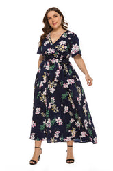 Plus size Bohemian V-neck split short sleeve dress Sai Feel